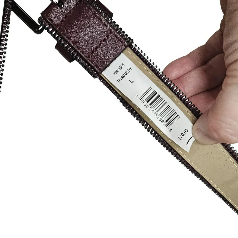 Brand Unknown NWT Burgundy Synthetic Leather Belt‎ Unique Zipper Edge Cyberpunk